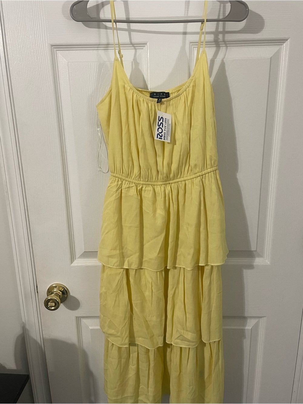 Trixxi butter Yellow Tiered Midi Dress with Spaghetti Straps